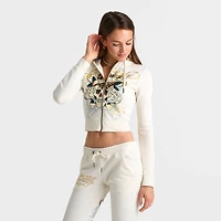 Women's Ed Hardy "Love Kills Slowly" Cropped Full-Zip Fleece Hoodie