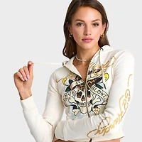 Women's Ed Hardy "Love Kills Slowly" Cropped Full-Zip Fleece Hoodie