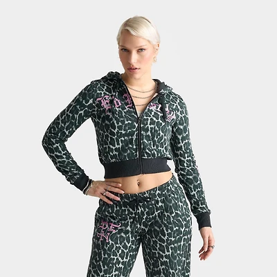 Women's Ed Hardy "Love Kills Slowly" Skull Cropped Full-Zip Fleece Hoodie