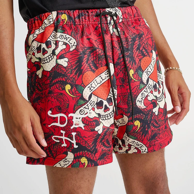 Men's Ed Hardy Love Kills Slowly Skull Graphic Mesh Shorts