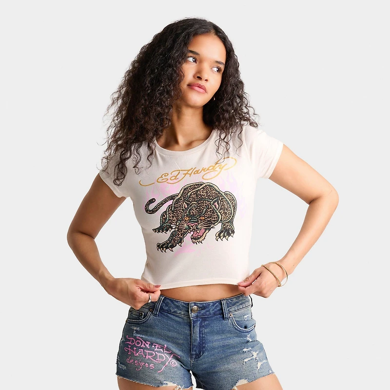 Women's Ed Hardy Leopard Panther Baby T-Shirt
