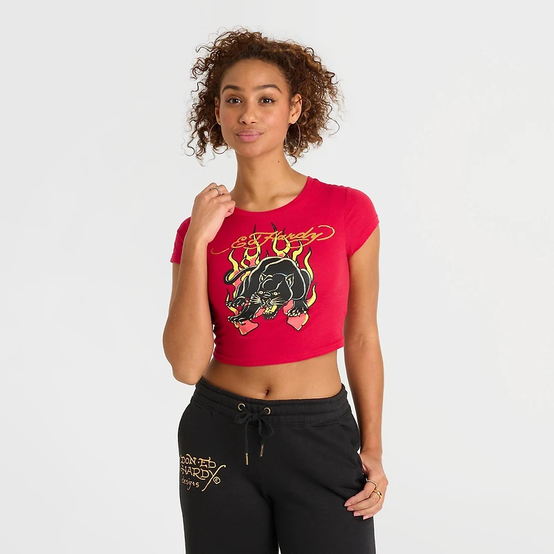 Women's Ed Hardy Panther Flame Baby T-Shirt