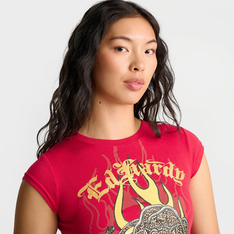 Women's Ed Hardy Leopard Panther Cap Sleeve Baby T-Shirt