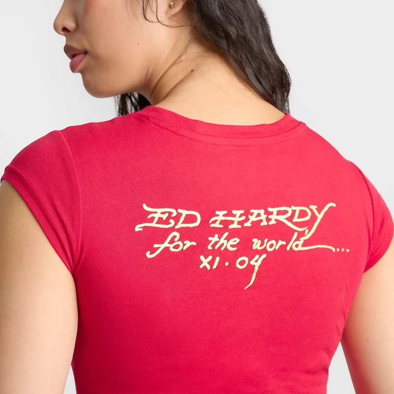 Women's Ed Hardy Leopard Panther Cap Sleeve Baby T-Shirt