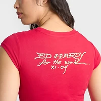 Women's Ed Hardy Leopard Panther Cap Sleeve Baby T-Shirt
