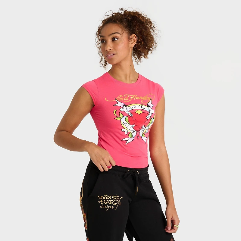 Women's Ed Hardy Love Kills Slowly Capped-Sleeve Baby T-Shirt