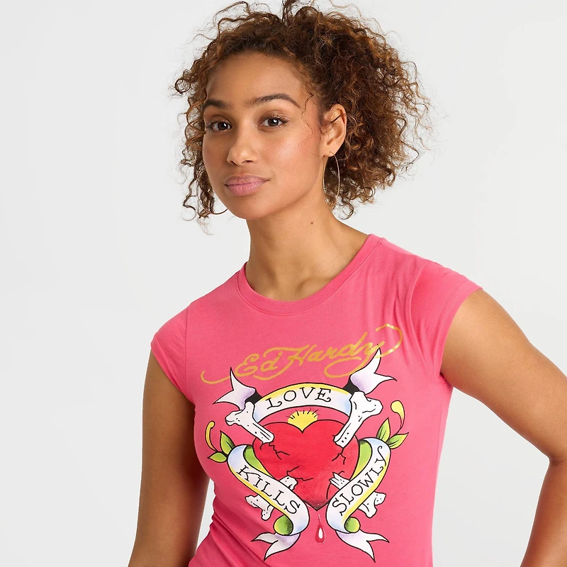 Women's Ed Hardy Love Kills Slowly Capped-Sleeve Baby T-Shirt