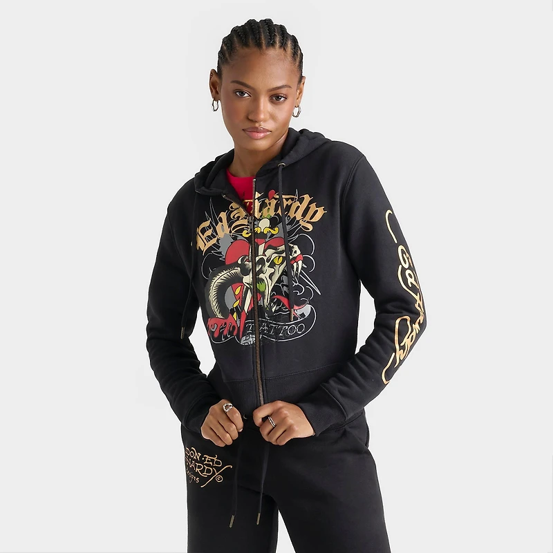 Women's Ed Hardy Heart Snake Fleece Full-Zip Hoodie