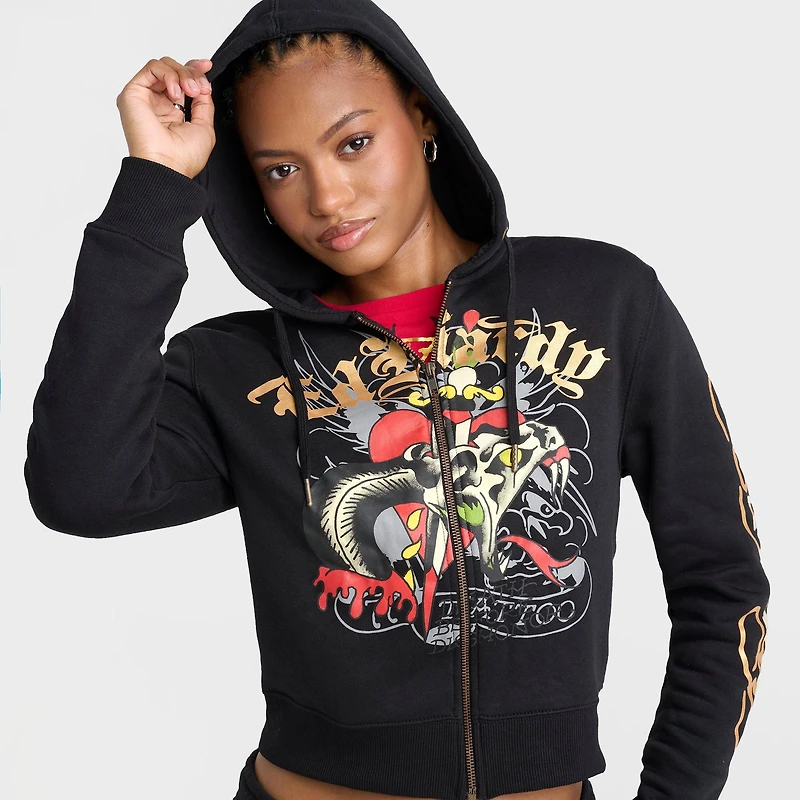 Women's Ed Hardy Heart Snake Fleece Full-Zip Hoodie