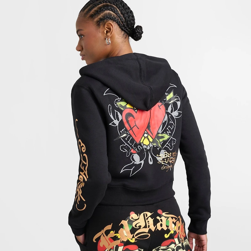 Women's Ed Hardy Heart Snake Fleece Full-Zip Hoodie