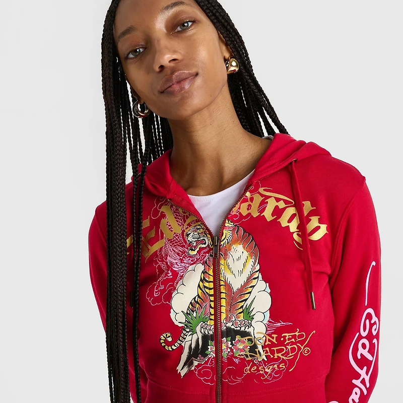 Women's Ed Hardy Mountain Tiger Fleece Full-Zip Hoodie
