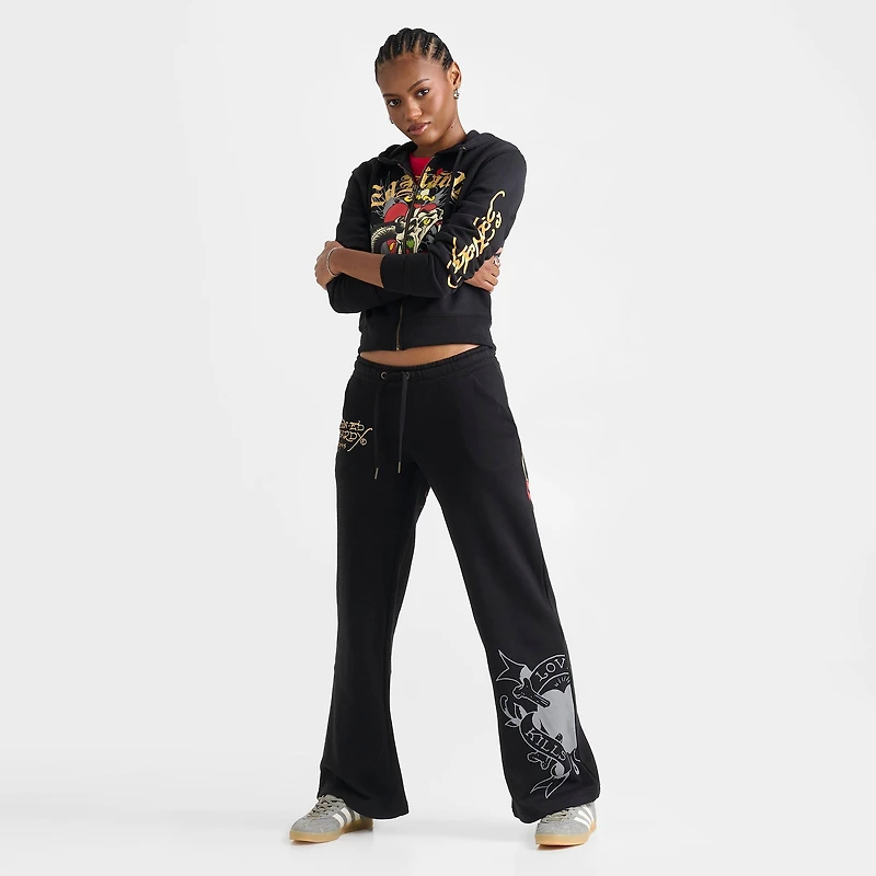 Women's Ed Hardy Heart Snake Fleece Jogger Pants