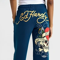Women's Ed Hardy "Love Kills Slowly" Skull Fleece Jogger Pants