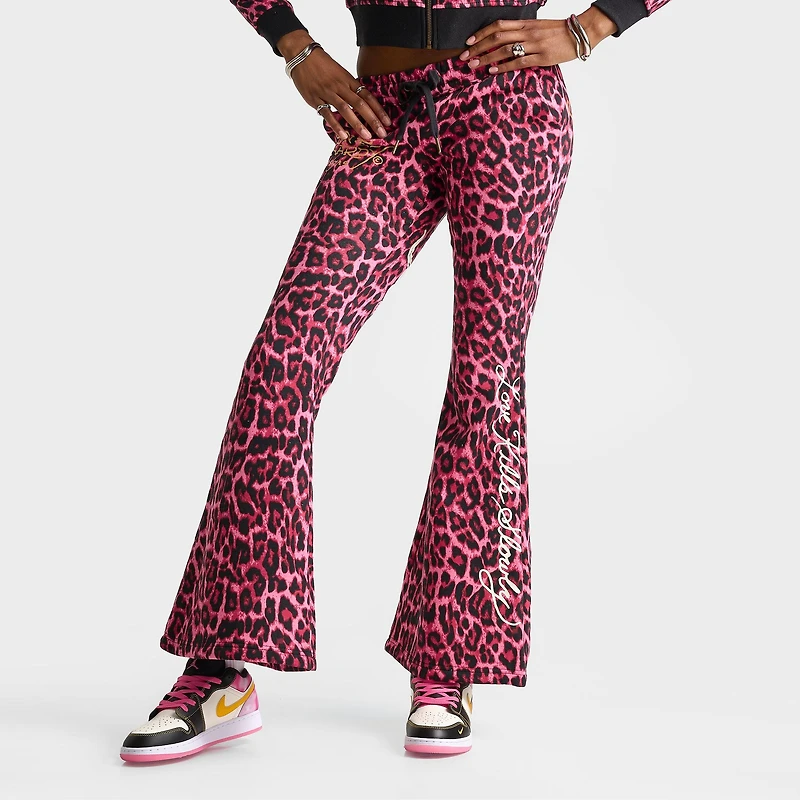 Women's Ed Hardy Pink Panther Leopard Bootcut Fleece Pants