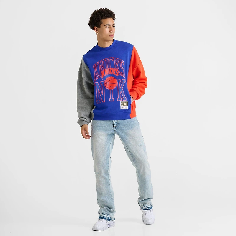 Men's Mitchell & Ness New York Knicks NBA Split Crewneck Sweatshirt