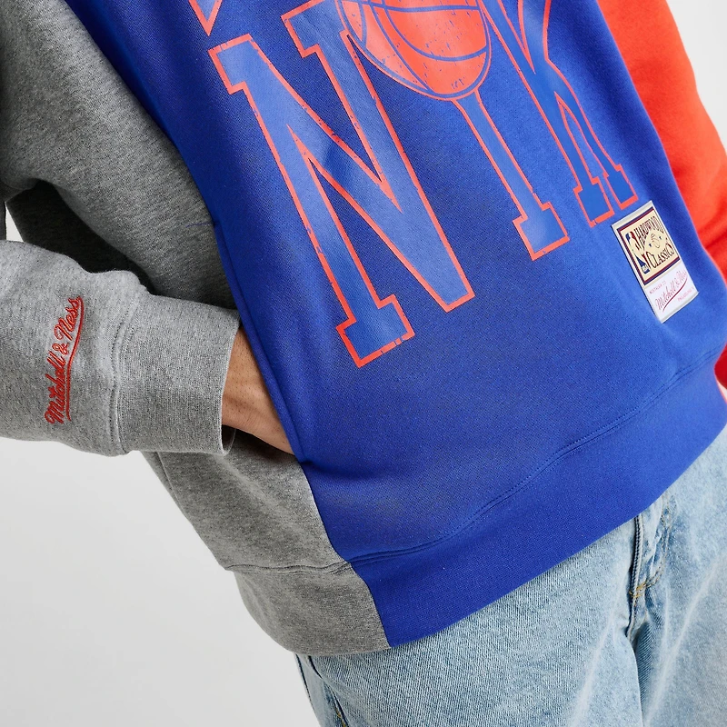 Men's Mitchell & Ness New York Knicks NBA Split Crewneck Sweatshirt