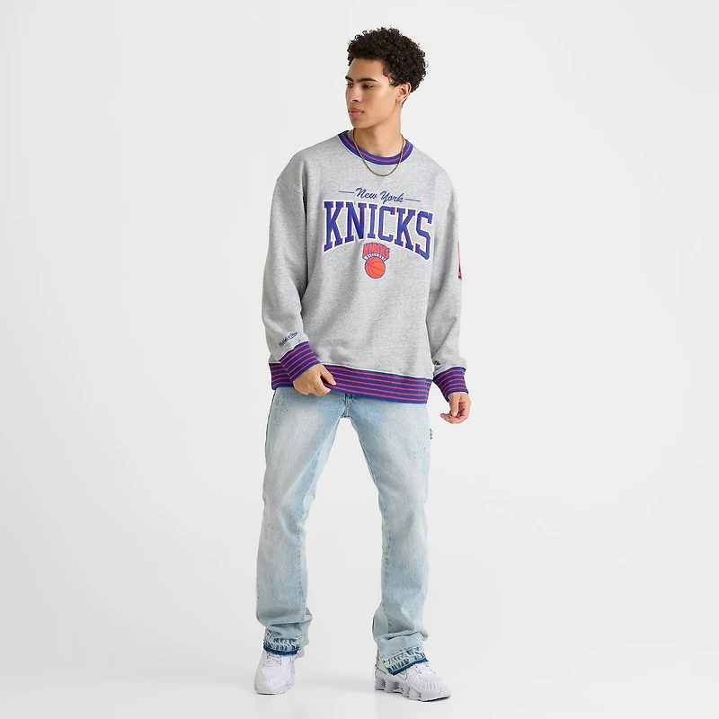 Men's Mitchell & Ness New York Knicks NBA Throw It Back Fleece Crewneck Sweatshirt