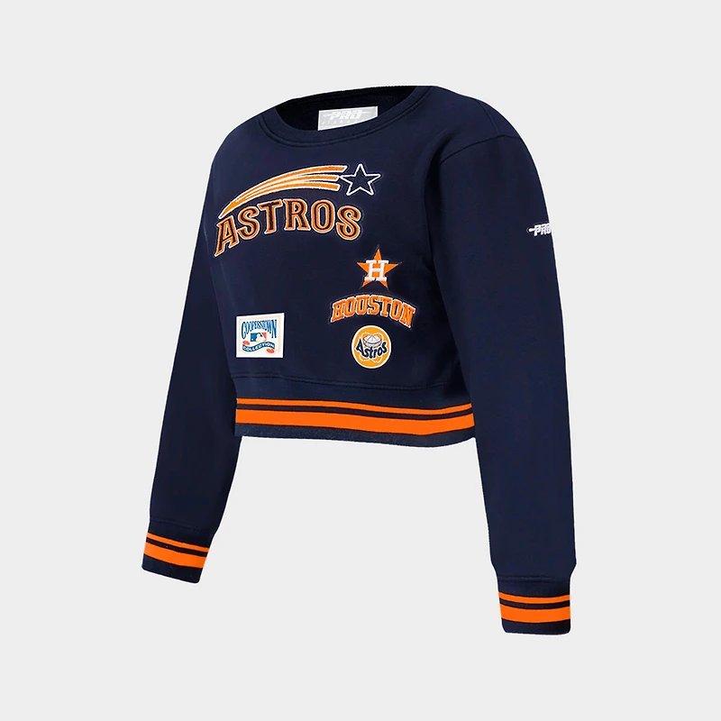 Girls' Big Kids' Pro Standard Houston Astros MLB Cropped Fleece Crewneck Sweatshirt