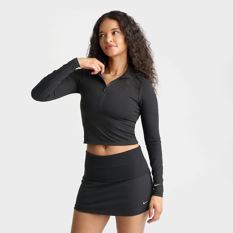Women's Nike Sportswear Chill Knit Quarter-Zip Long-Sleeve Ribbed Top