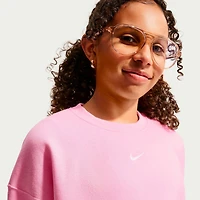 Girls' Big Kids' Nike Sportswear Studio Boxy Fleece Crewneck Sweatshirt