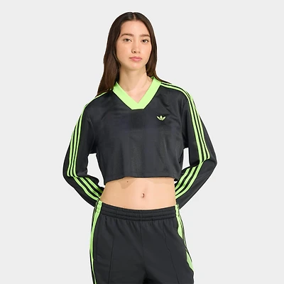 Women's adidas Originals adicolor Soccer Jacquard Long-Sleeve Crop T-Shirt