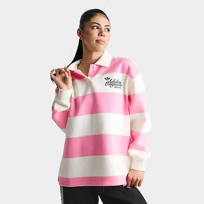 Women's adidas Originals Striped Long-Sleeve Collar Crewneck Sweatshirt