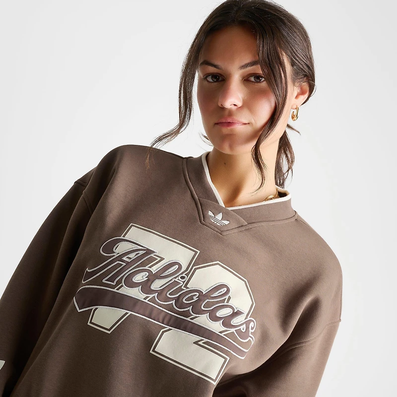 Women's adidas Originals V-Neck Baseball Crew Sweatshirt