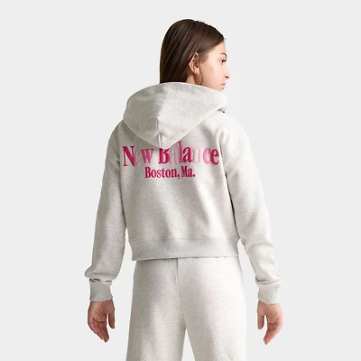 Girls' Big Kids' New Balance Tricolor Cropped Full-Zip Hoodie