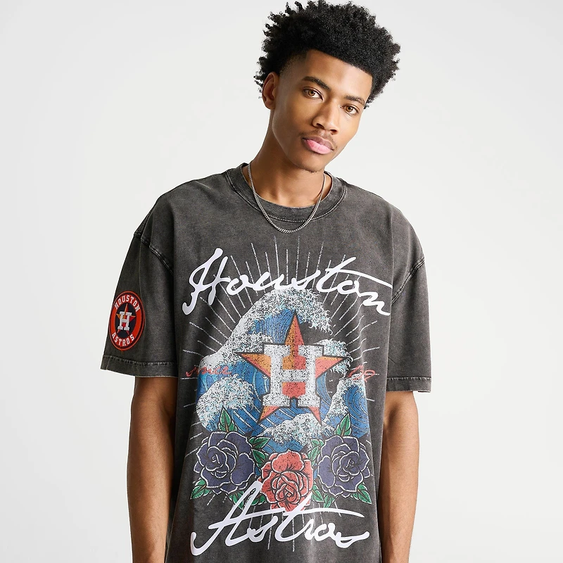 Men's Pro Standard Houston Astros MLB Wave And Roses Graphic T-Shirt