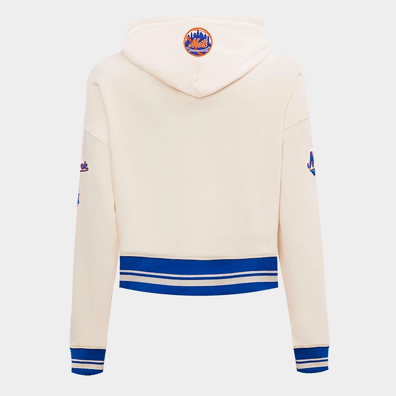 Women's Pro Standard New York Mets MLB Retro Classic Fleece Cropped Pullover Hoodie