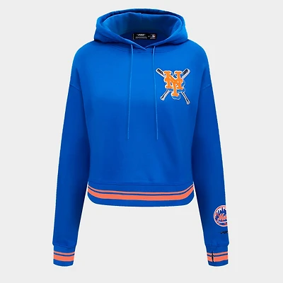 Women's Pro Standard New York Mets MLB Mashup Rib Cropped Pullover Hoodie