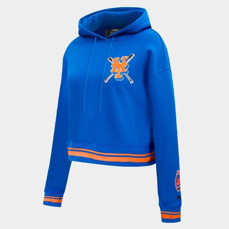 Women's Pro Standard New York Mets MLB Mashup Rib Cropped Pullover Hoodie