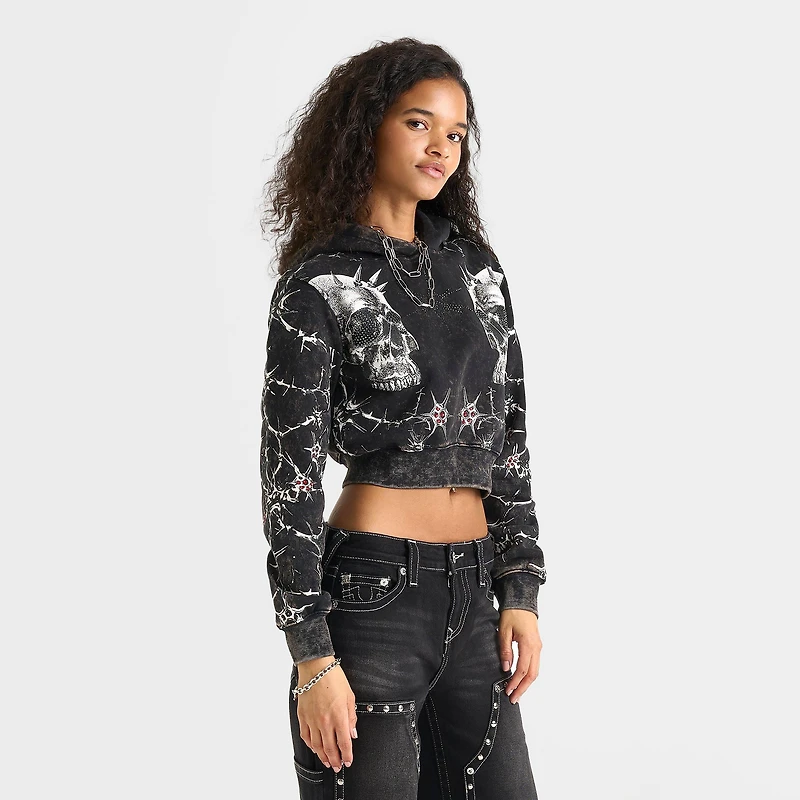 Women's Smoke Rise Amber Skull Cropped Fleece Hoodie
