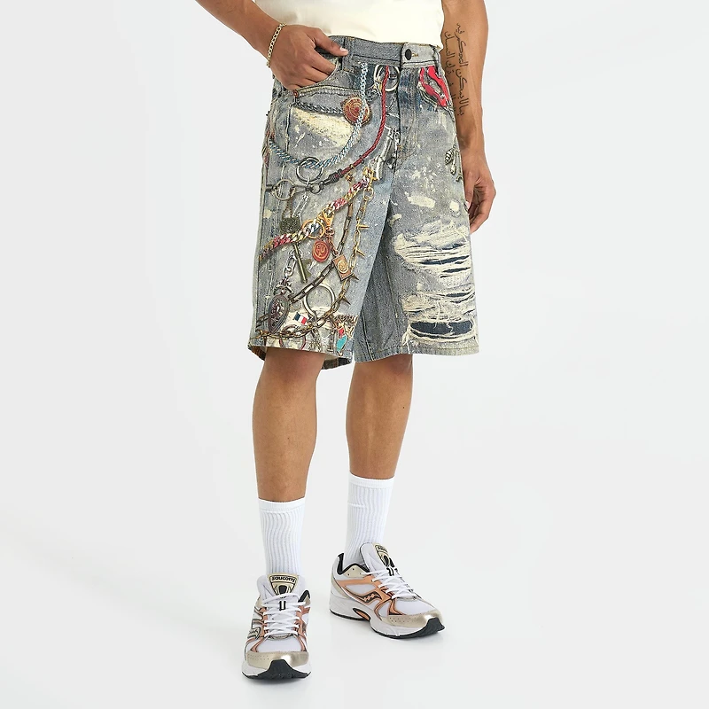 Men's PREME Chain Baggy Denim Jean Shorts