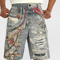 Men's PREME Chain Baggy Denim Jean Shorts