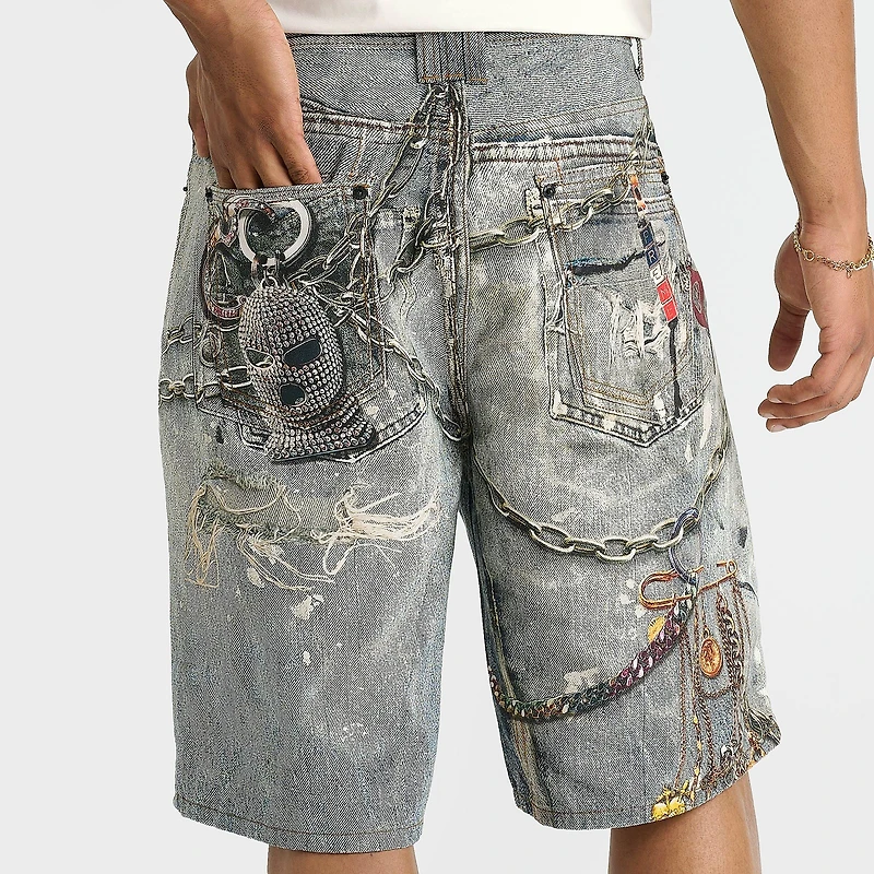 Men's PREME Chain Baggy Denim Jean Shorts