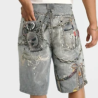 Men's PREME Chain Baggy Denim Jean Shorts