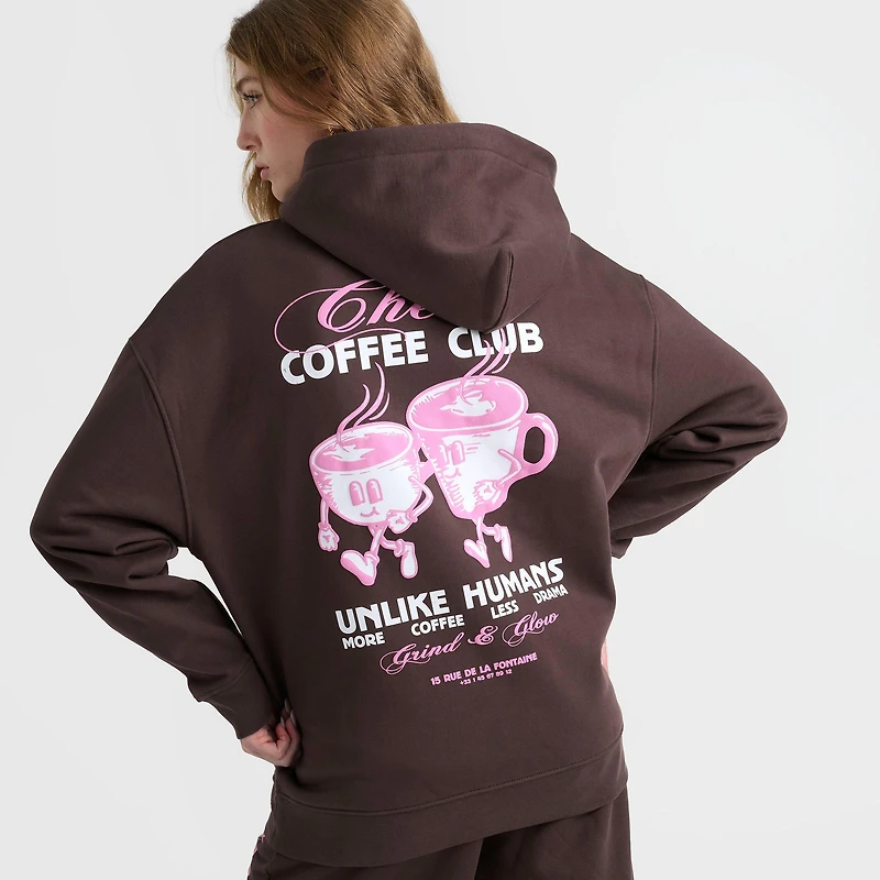 Women's Unlike Humans Coffee Club Oversized Pullover Hoodie