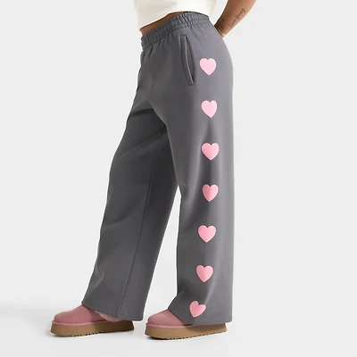Women's Unlike Humans Heart Wide-Leg Fleece Jogger Pants