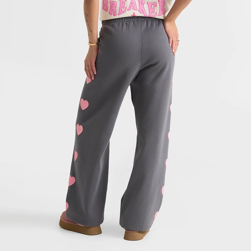 Women's Unlike Humans Heart Wide-Leg Fleece Jogger Pants
