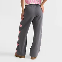 Women's Unlike Humans Heart Wide-Leg Fleece Jogger Pants