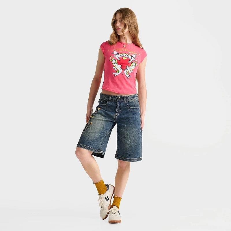 Women's Ed Hardy Sacred Heart Denim Jorts