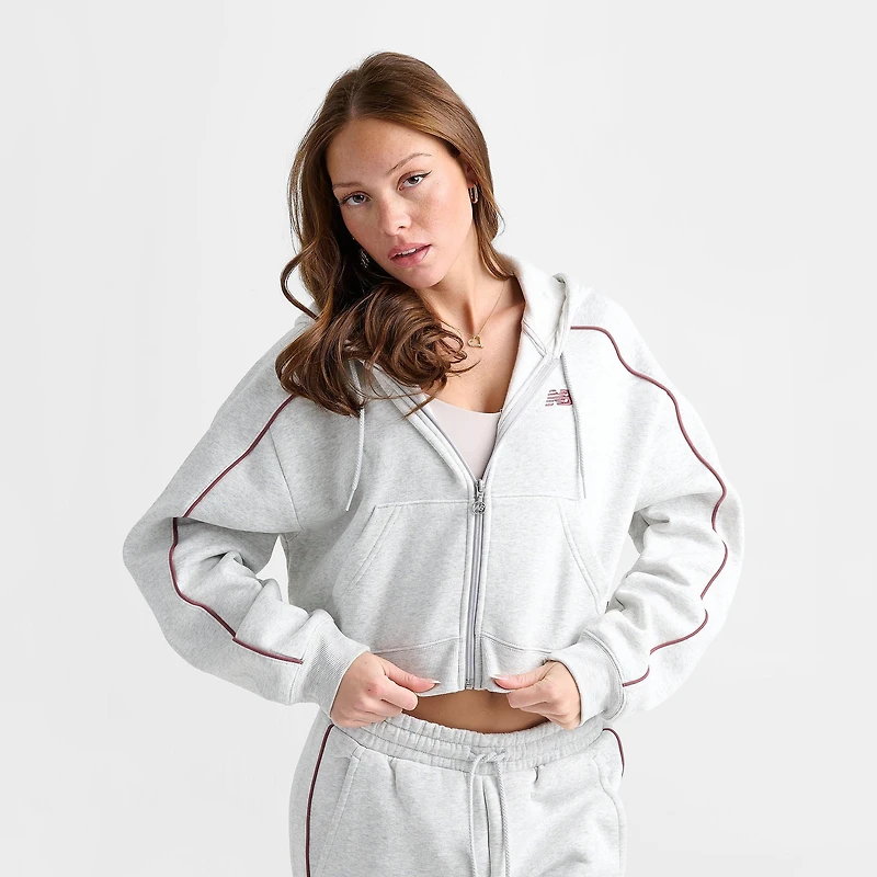 Women's New Balance Piped Cropped Full-Zip Hoodie