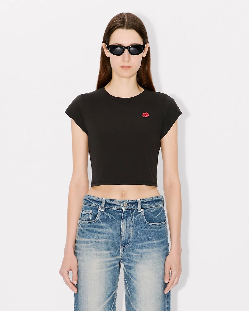 'Boke Flower' cropped embroidered T-shirt cotton