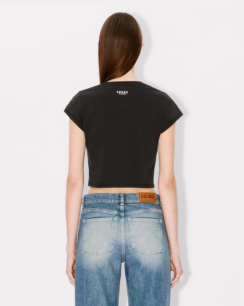 'Boke Flower' cropped embroidered T-shirt cotton