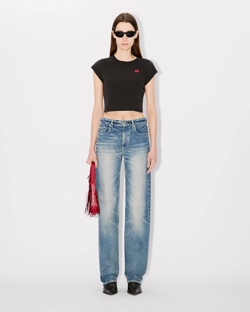 'Boke Flower' cropped embroidered T-shirt cotton