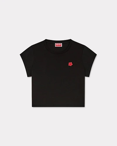 'Boke Flower' cropped embroidered T-shirt cotton