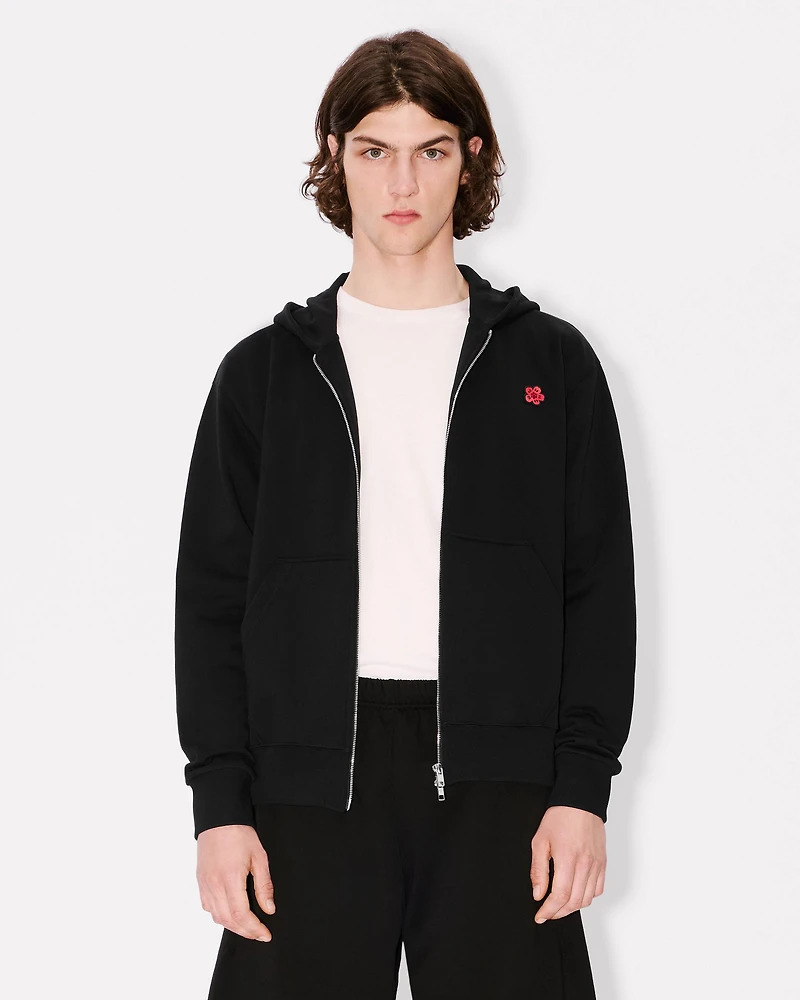 'Boke Flower' embroidered zipped hoodie cotton