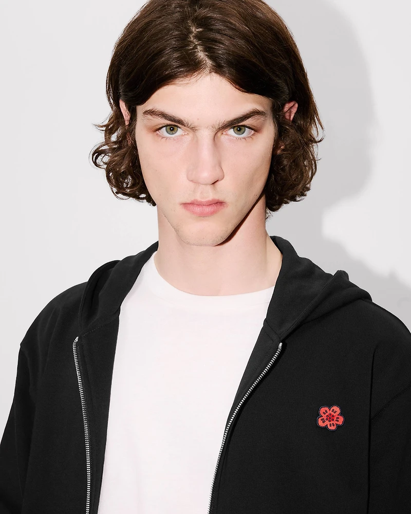 'Boke Flower' embroidered zipped hoodie cotton