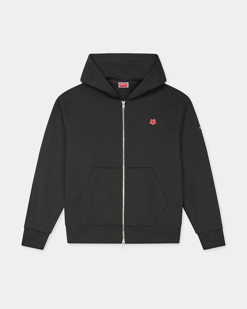 'Boke Flower' embroidered zipped hoodie cotton